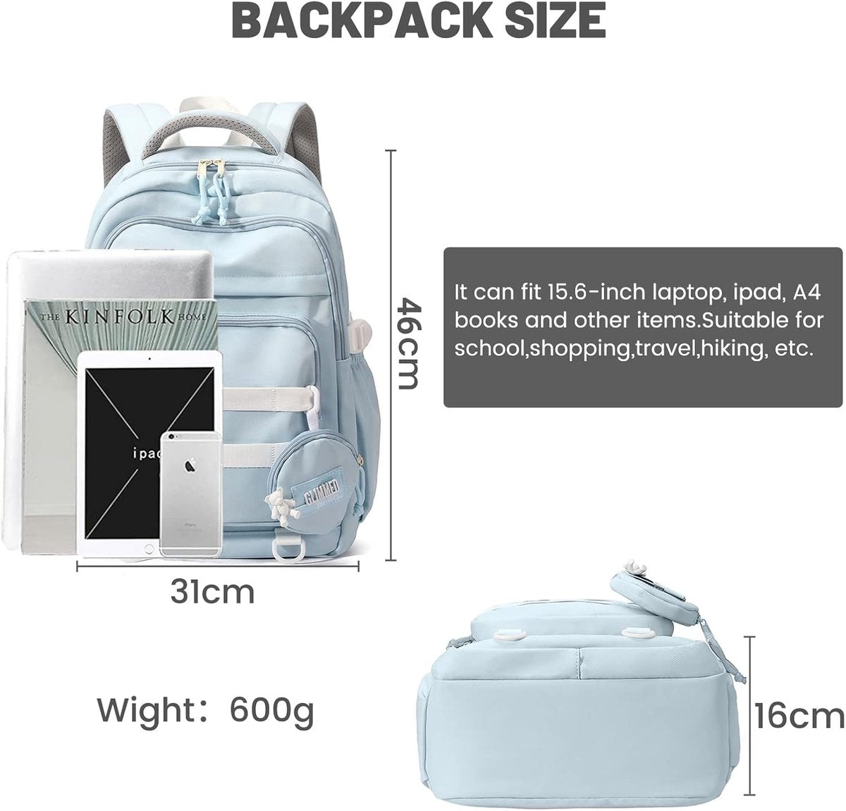Waterproof backpack for girl - Girl's Backpack - School backpack - lightweight school bag - School bag - Girls School Student School Bag - Large capacity backpacks for Girls and Boys - Teenagers - High School backpacks - Blue