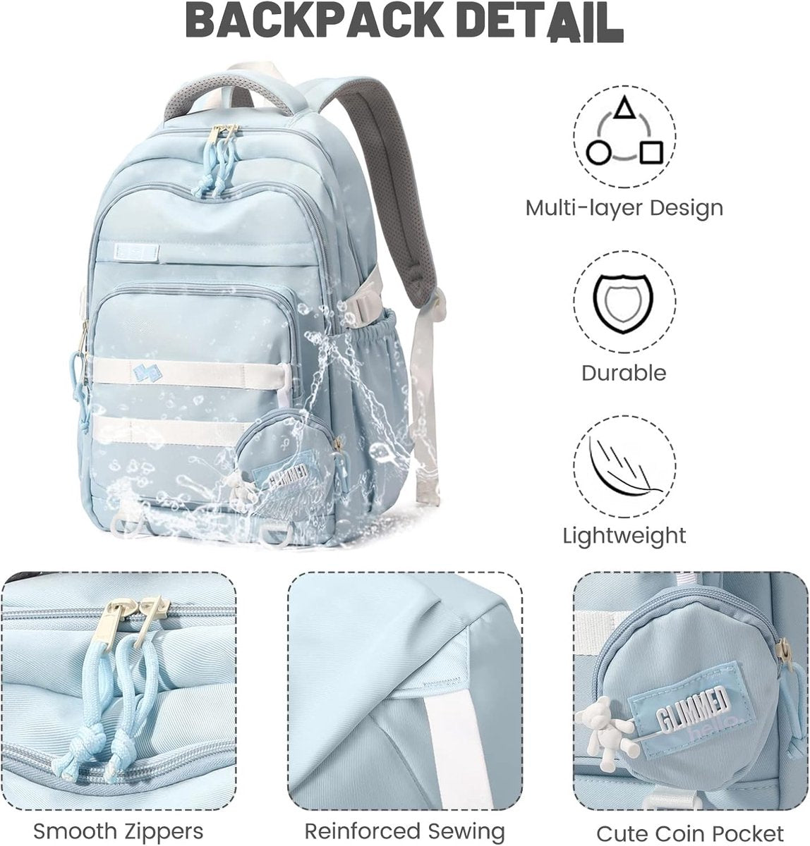 Waterproof backpack for girl - Girl's Backpack - School backpack - lightweight school bag - School bag - Girls School Student School Bag - Large capacity backpacks for Girls and Boys - Teenagers - High School backpacks - Blue