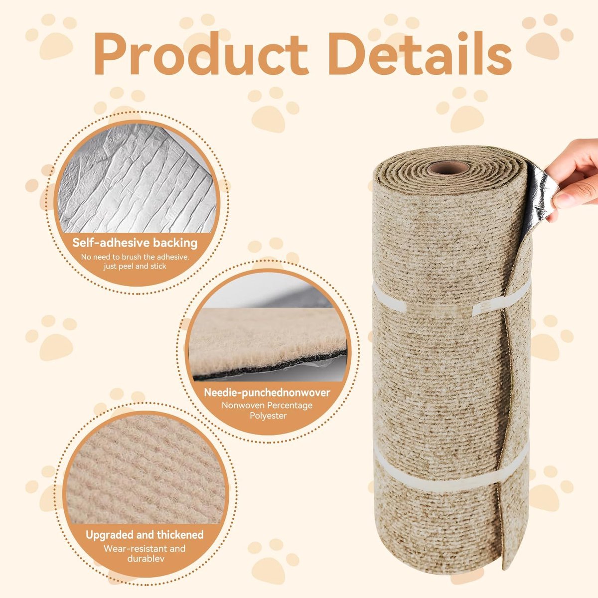Scratching Post - 40 x 200 Cm - Scratching Mat for Cats - Kitten Toy - Anti-scratch cat sofa protection scratching post - Climbing Wall - Cat Climbing Wall - for furniture, walls, sofas and carpet - Scratching Mat for Sofa - Easy to cut - Self-adhesive -