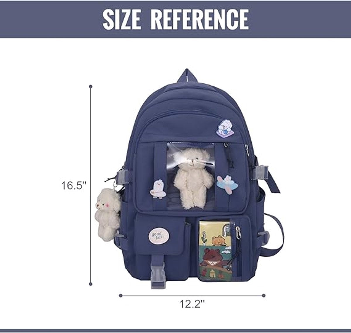 Waterproof backpack for girls - Girl's Backpack With Pin and Accessories - boys' backpack - women's backpack - Lightweight School Bag - School Student School Bag - Large Capacity Backpacks - Teenagers - High School Backpacks - Blue