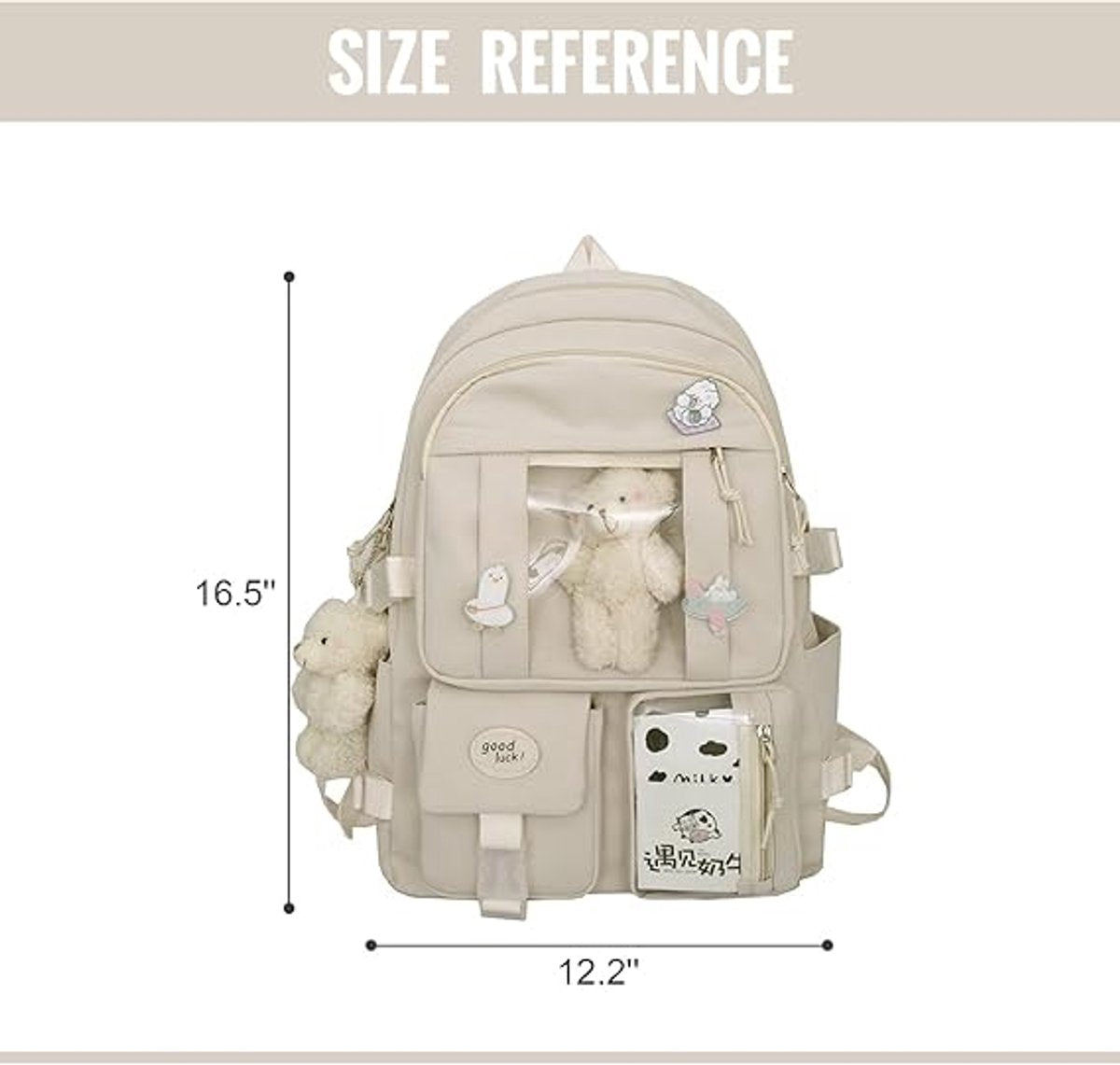 Waterproof backpack for girls - Girl's Backpack With Pin and Accessories - boys' backpack - women's backpack - Lightweight School Bag - School Student School Bag - Large Capacity Backpacks - Teenagers - High School Backpacks - White