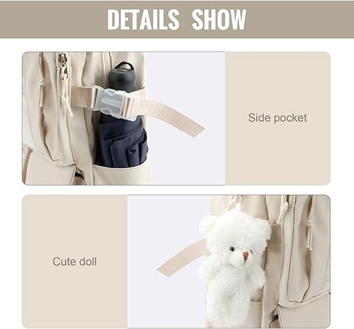 Waterproof backpack for girls - Girl's Backpack With Pin and Accessories - boys' backpack - women's backpack - Lightweight School Bag - School Student School Bag - Large Capacity Backpacks - Teenagers - High School Backpacks - White
