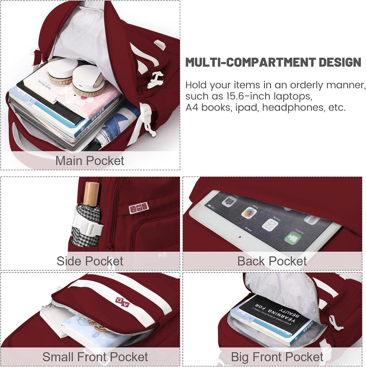 Waterproof backpack for girls - Girl Backpack - School backpack - lightweight school bag - School bag - Girls School Student School Bag - Large capacity backpacks for Girls and Boys - Teenagers - High School backpacks - Red