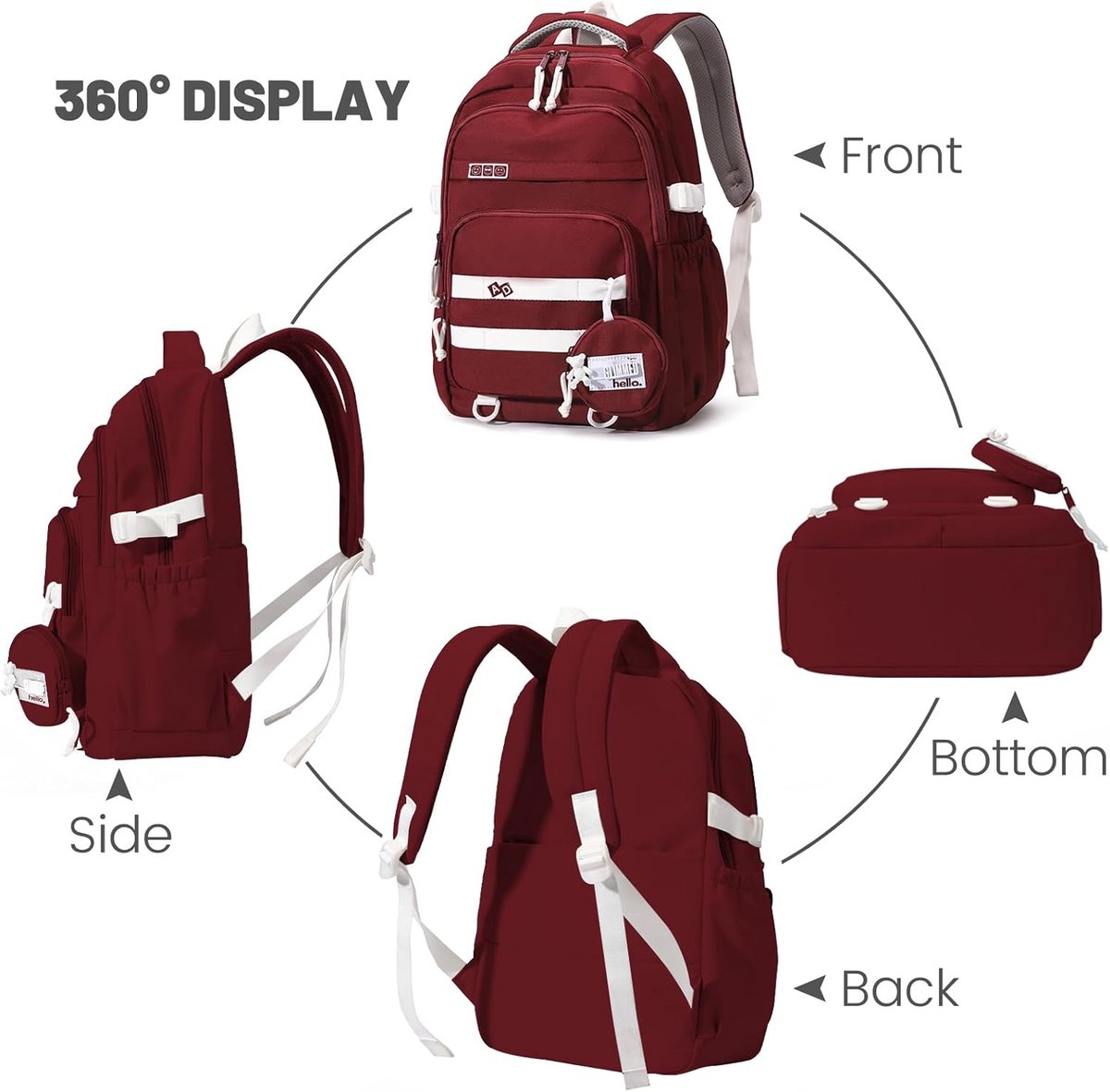 Waterproof backpack for girls - Girl Backpack - School backpack - lightweight school bag - School bag - Girls School Student School Bag - Large capacity backpacks for Girls and Boys - Teenagers - High School backpacks - Red
