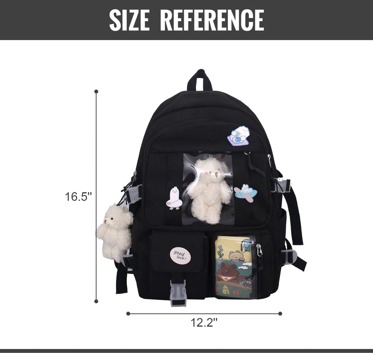 Waterproof backpack for girls - Girl's Backpack With Pin and Accessories - boys' backpack - women's backpack - Lightweight School Bag - School Student School Bag - Large Capacity Backpacks - Teenagers - High School Backpacks - Black