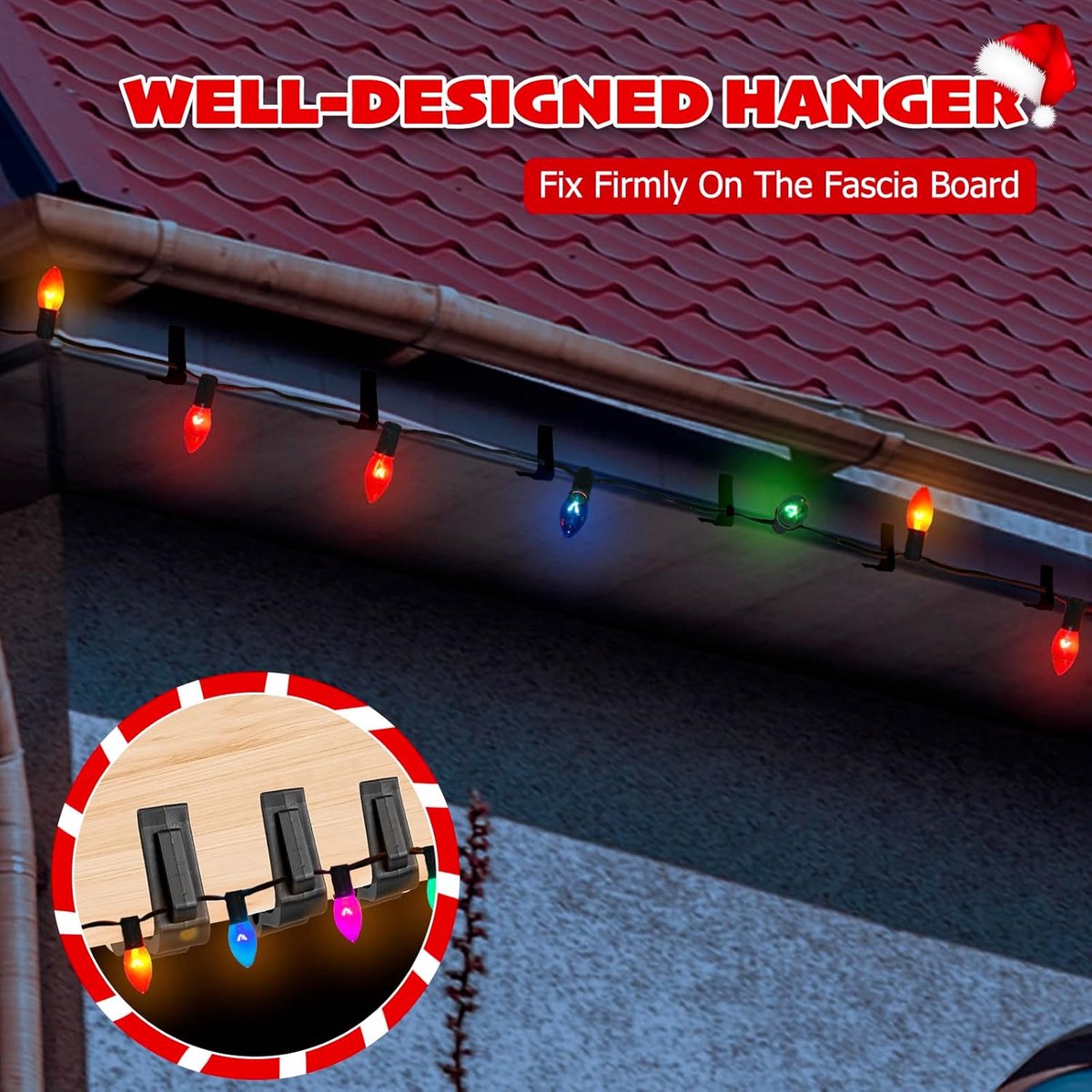 50 pieces - Christmas lighting Gutter hooks - light clips - plastic Light clip - roof edge clamps - Christmas decoration hooks - Festive lighting clamps - Outdoor roof hooks - Clips - for Christmas decoration panels, gutters, fences and roof edge decorati