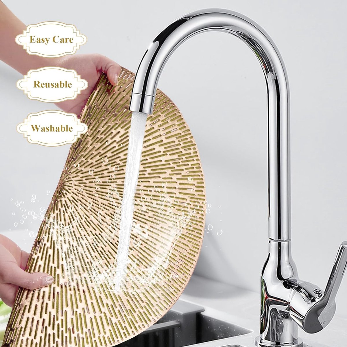 Set of 6 round placemats - Gold Placemats - 38x38cm - coasters - Openwork - Heat resistant - Luxurious appearance - Washable - Easy to clean - for kitchen and dining table decoration
