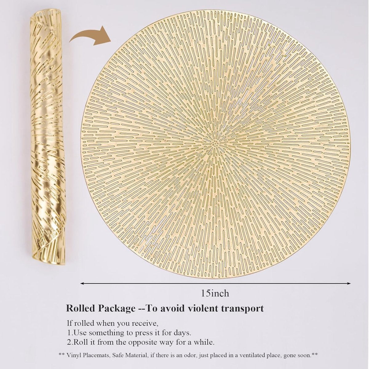 Set of 6 round placemats - Gold Placemats - 38x38cm - coasters - Openwork - Heat resistant - Luxurious appearance - Washable - Easy to clean - for kitchen and dining table decoration
