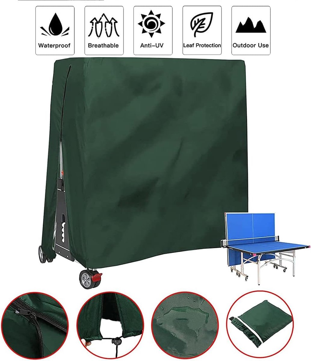 210D Waterproof Table Tennis Table Cover - Table Tennis Table Cover - Waterproof, windproof and UV-resistant - Dustproof - Table Tennis Table Protector - Protective Cover - Foldable Table Tennis Table Cover for Indoor and Outdoor Use - Green - 165×70×185c