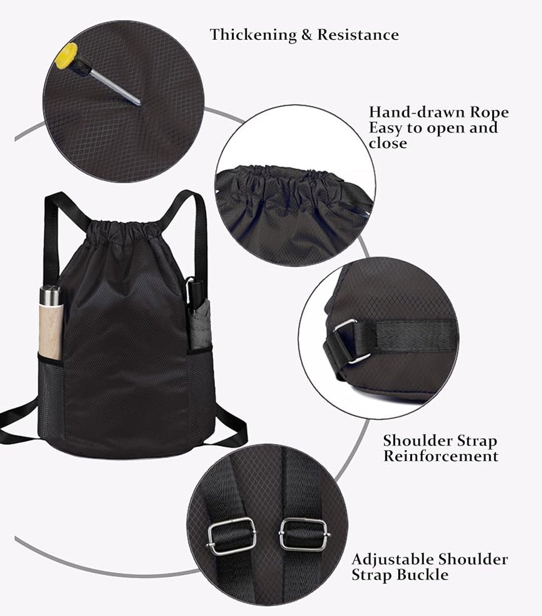 47*38*18cm - Drawstring bag - Drawstring backpack - large unisex sports backpack - with drawstring - gym bag - with two side pockets - backpack - sports bag - waterproof Oxford fabric backpack - waterproof travel bag - for beach, school, yoga, travel, out