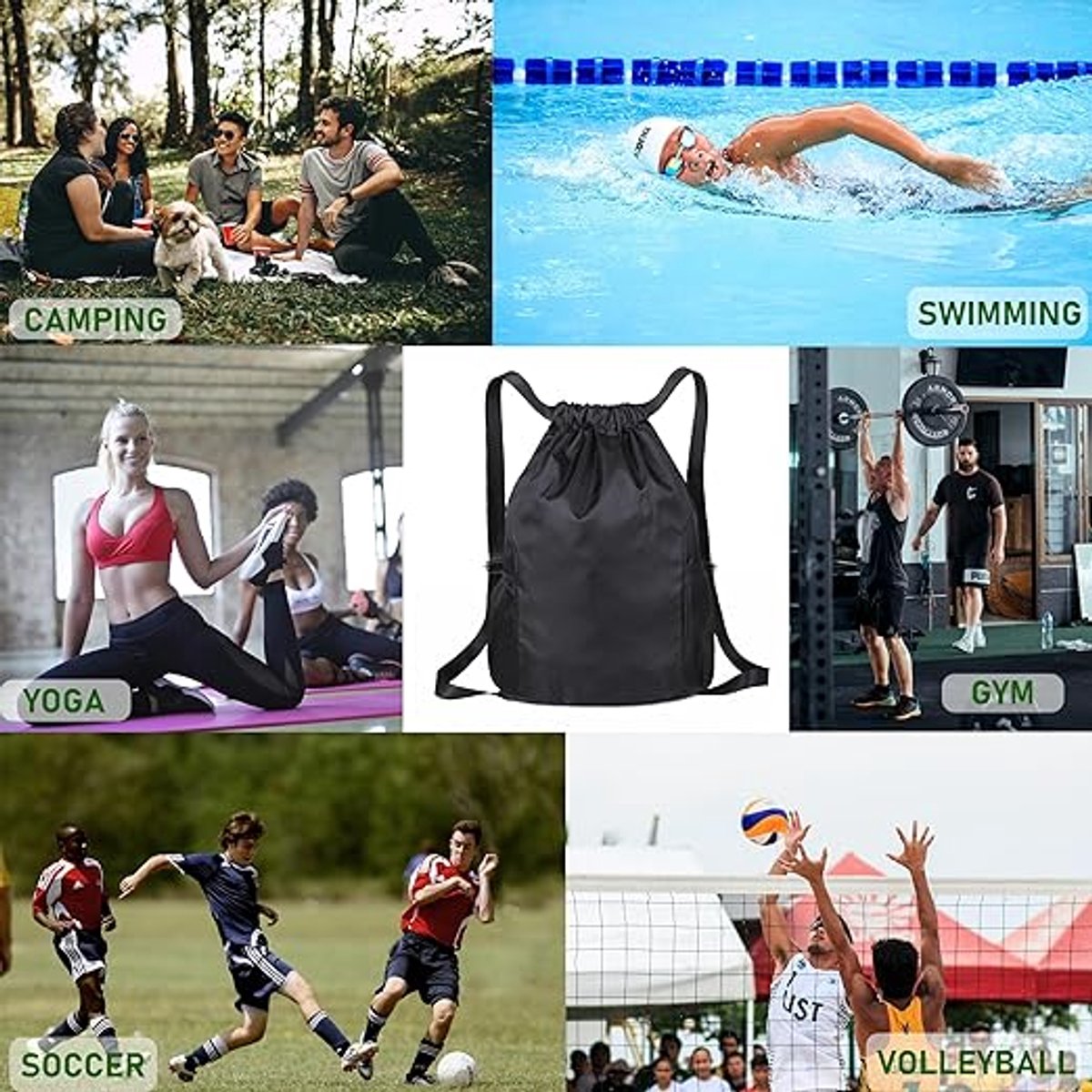 47*38*18cm - Drawstring bag - Drawstring backpack - large unisex sports backpack - with drawstring - gym bag - with two side pockets - backpack - sports bag - waterproof Oxford fabric backpack - waterproof travel bag - for beach, school, yoga, travel, out