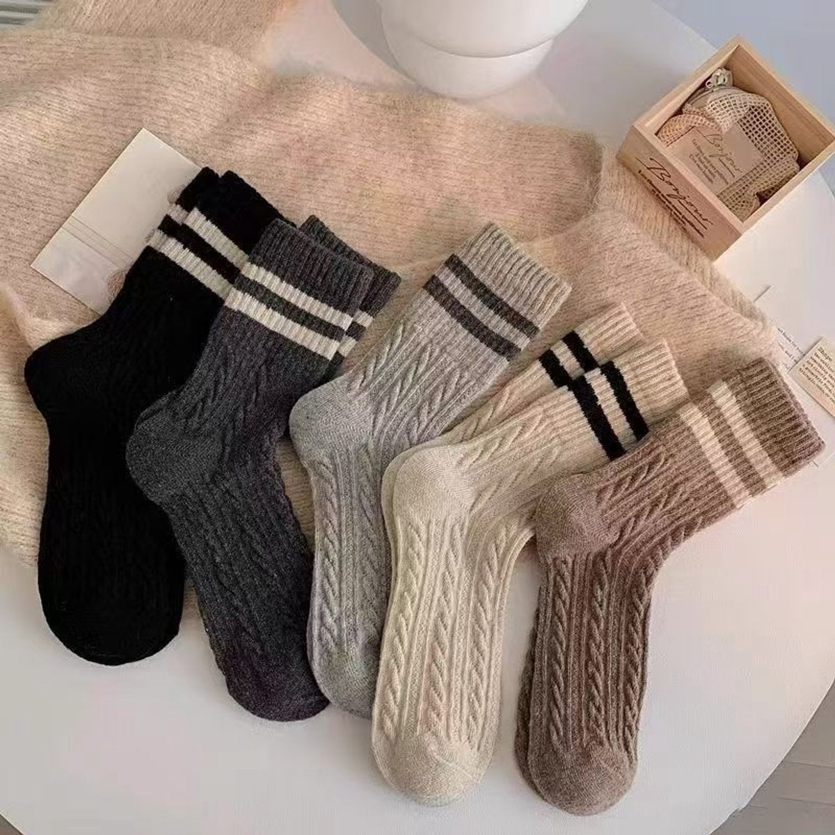 Pairs of Socks - Women's Socks - House Socks - Women's Socks Size 36/40 - Warm Socks - Knitted Socks - Warm Winter Socks - Autumn and Winter Socks - Comfortable Fashion Striped Athletic Socks - Stockings - Soft, Absorbent, Breathable