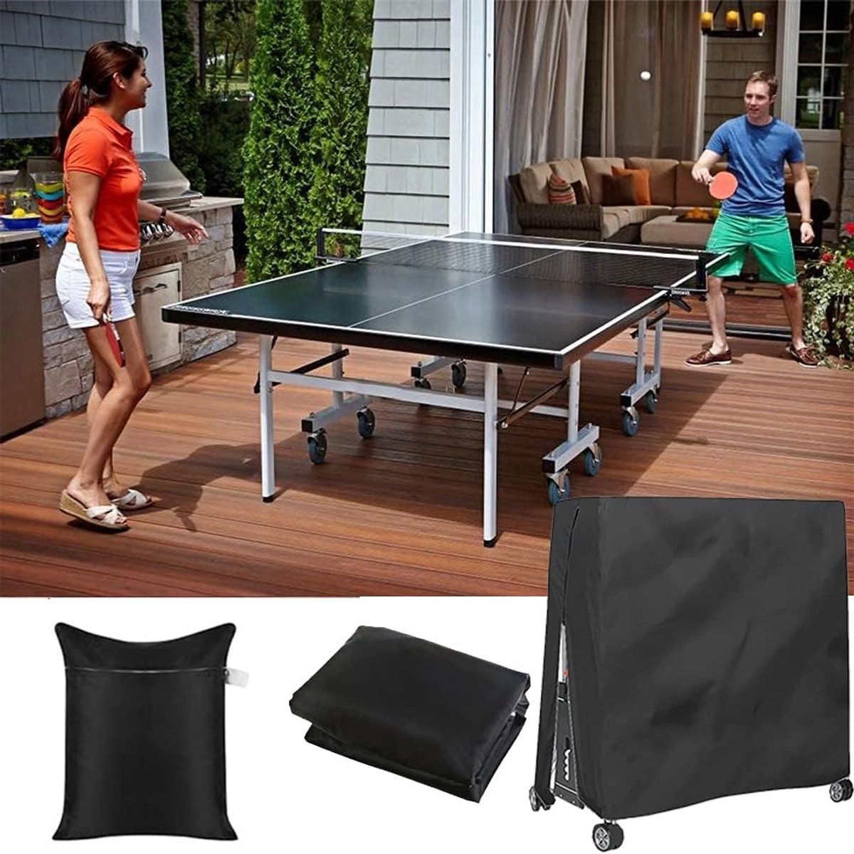 210D Waterproof Table Tennis Table Cover - Table Tennis Table Cover - Waterproof, windproof and UV-resistant - Dustproof - Table Tennis Table Protector - Protective Cover - Foldable Table Tennis Table Cover for Indoor and Outdoor Use - Black - 165×70×185c