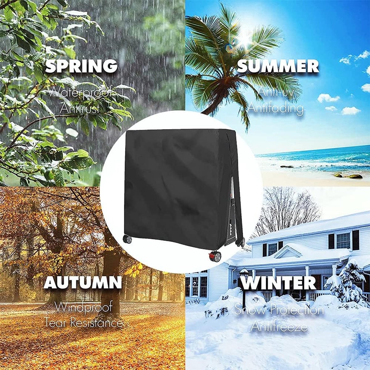 210D Waterproof Table Tennis Table Cover - Table Tennis Table Cover - Waterproof, windproof and UV-resistant - Dustproof - Table Tennis Table Protector - Protective Cover - Foldable Table Tennis Table Cover for Indoor and Outdoor Use - Black - 165×70×185c