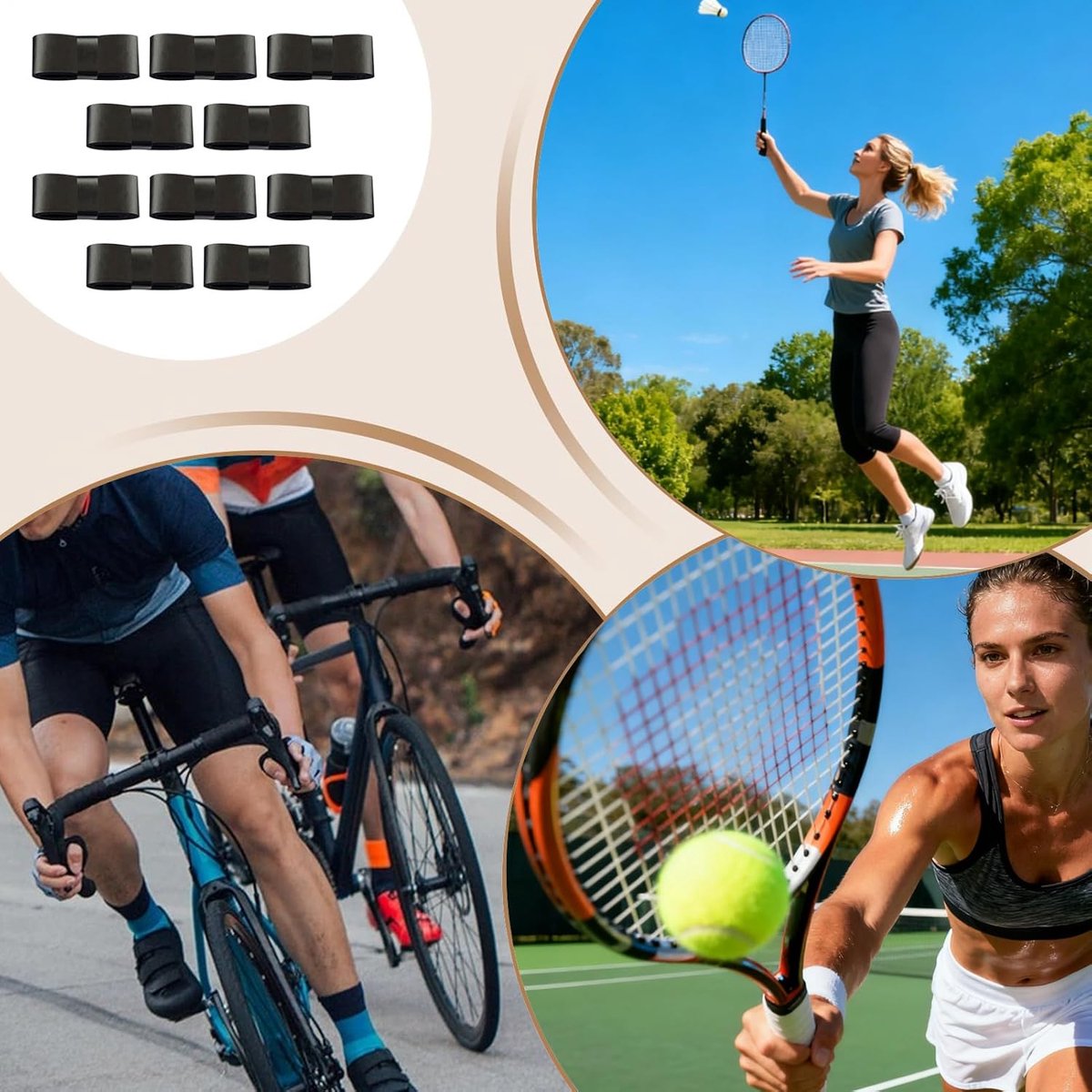 10 pieces - Racket grips - Racket Grip Tape - Badminton grip tape - Tennis racket grip tape - anti-slip grip tape for tennis rackets - replacement overgrip - sports accessories - for tennis rackets, tennis, squash - 1200*25*0.6mm - black