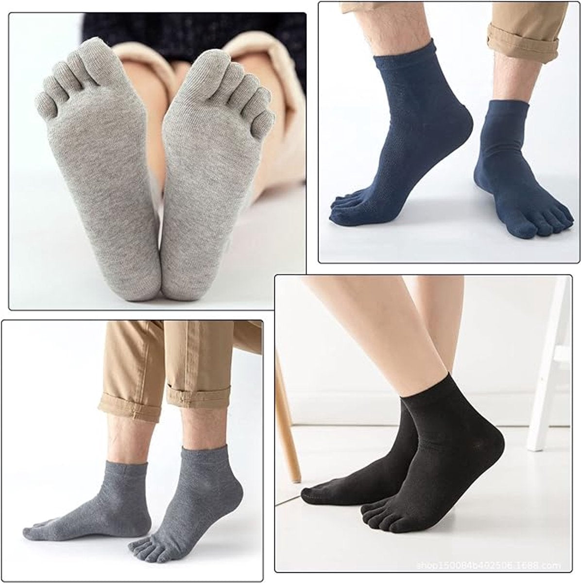 5 pairs - Toe socks - Men's 5-toe socks - detachable toe socks - five-finger socks - cotton running socks - socks - five-toe running socks - breathable running socks - black, white, light grey, dark grey, navy blue