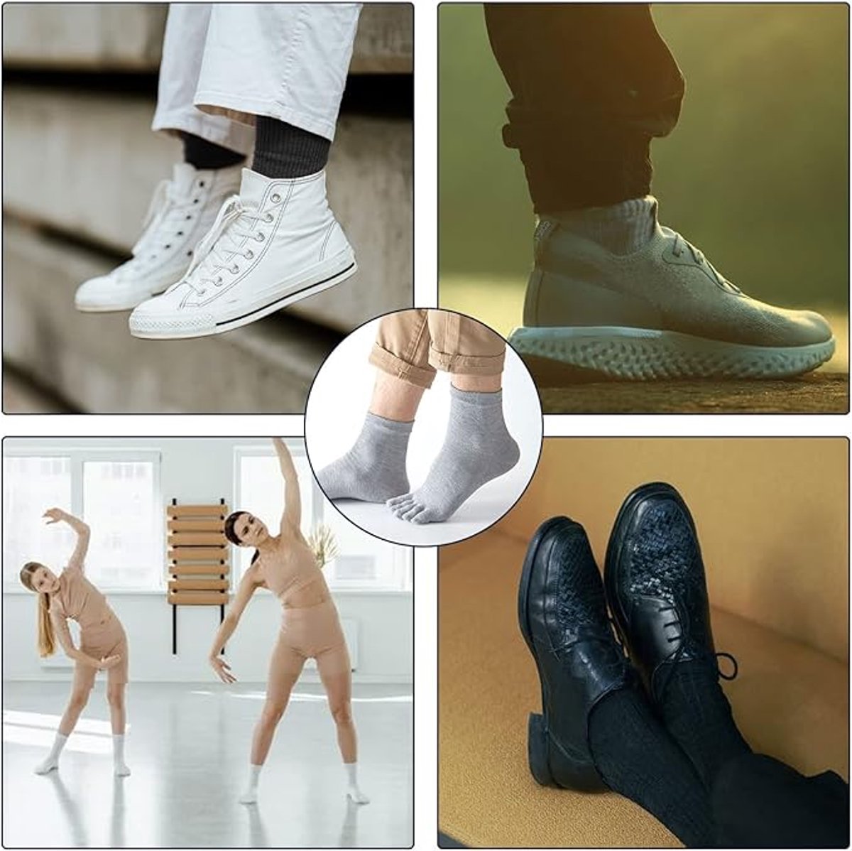 5 pairs - Toe socks - Men's 5-toe socks - detachable toe socks - five-finger socks - cotton running socks - socks - five-toe running socks - breathable running socks - black, white, light grey, dark grey, navy blue