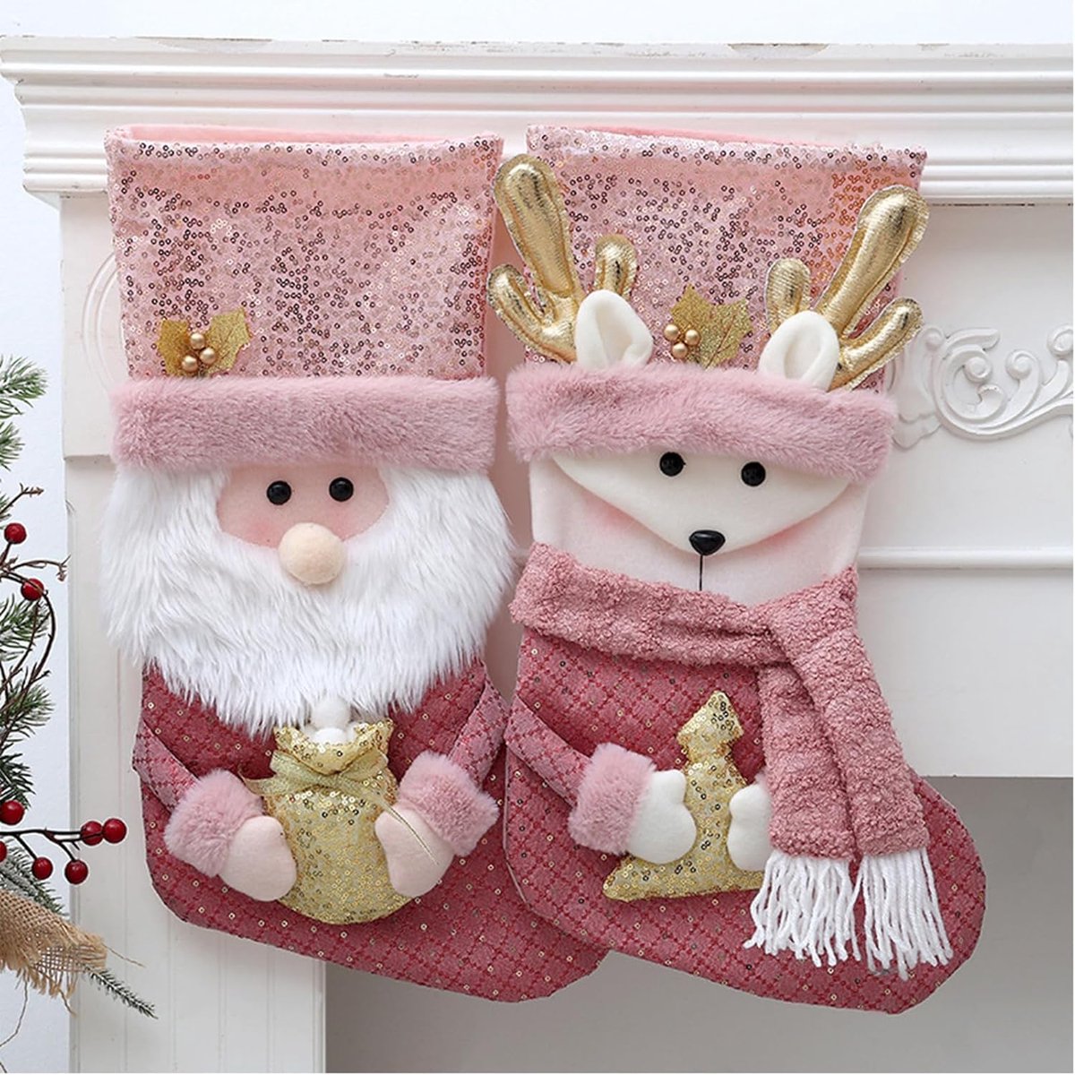 pieces - Christmas stockings - Christmas stocking decoration - Christmas ornament - Christmas decoration - Hangable Christmas Ornament - Decorative sequins - Christmas gift - For Fireplace or Tree Decoration - for festive Christmas decoration in the firep