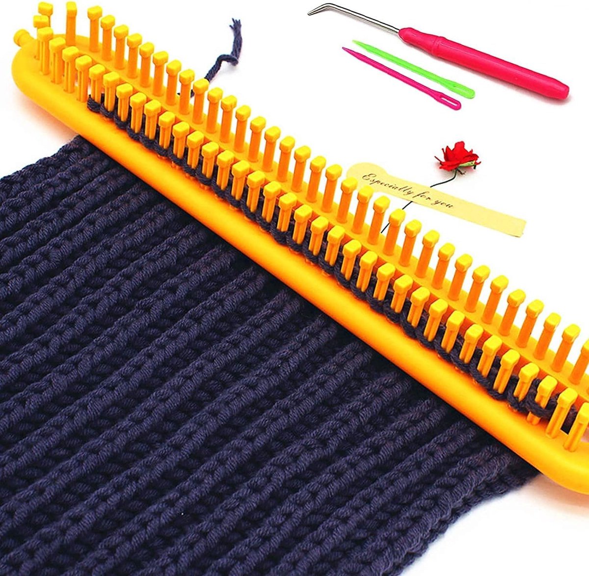 3 pieces - Scarf knitting tool - rectangular knitting loom - loom - colorful plastic looms - DIY yarn weaving sets - with crochet hook and needle - Suitable for knitting scarves, blankets, and shawls - 26, 36, 47 cm
