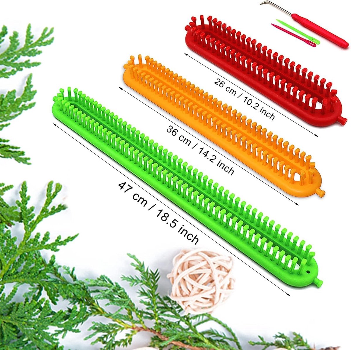 3 pieces - Scarf knitting tool - rectangular knitting loom - loom - colorful plastic looms - DIY yarn weaving sets - with crochet hook and needle - Suitable for knitting scarves, blankets, and shawls - 26, 36, 47 cm