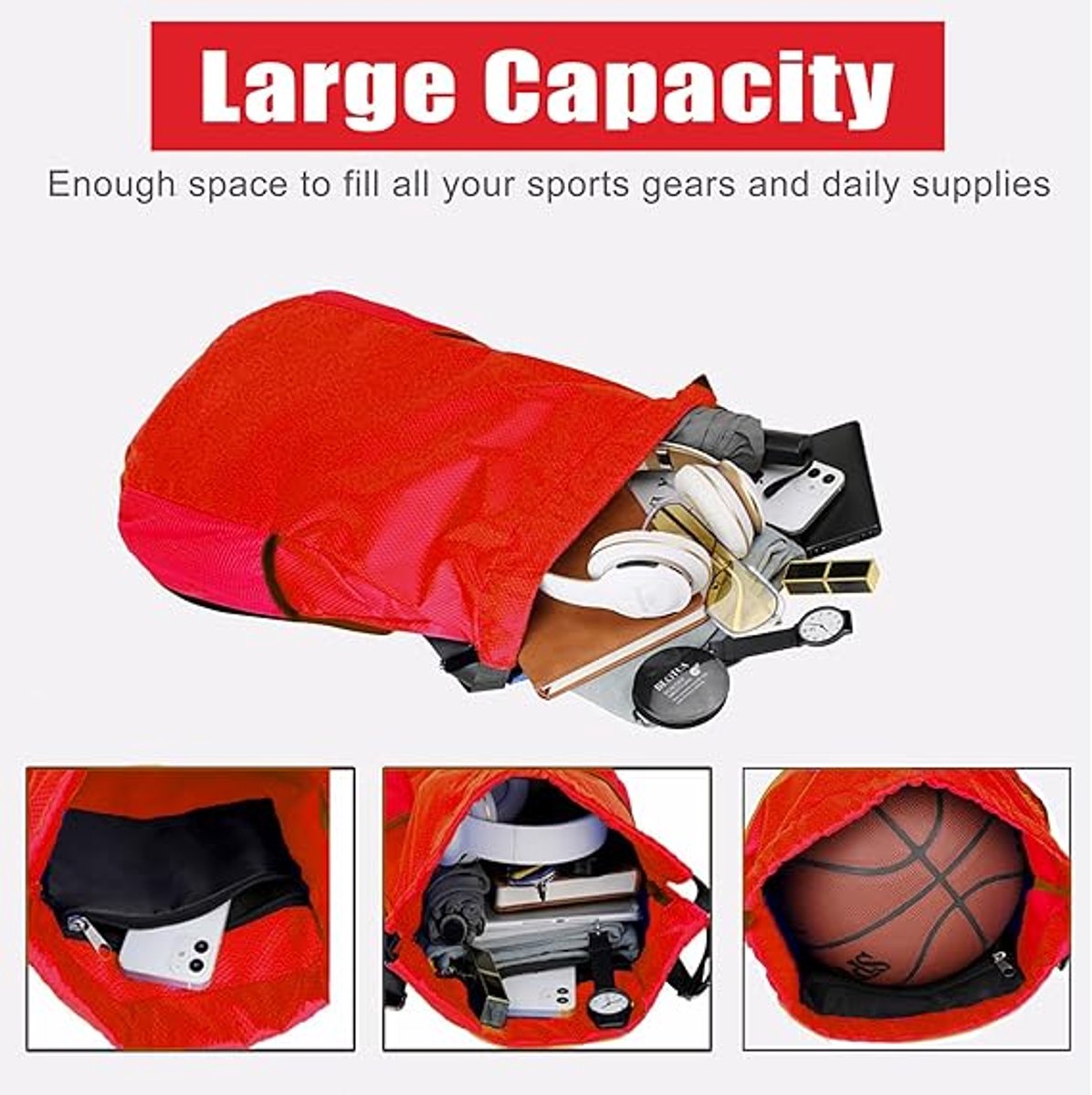 47*38*18cm - Drawstring bag - Drawstring backpack - large unisex sports backpack - with drawstring - gym bag - with two side pockets - backpack - sports bag - waterproof Oxford fabric backpack - waterproof travel bag - for beach, school, travel, outdoor s