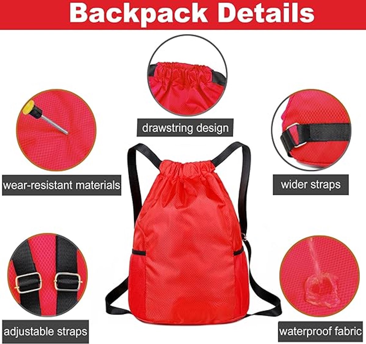 47*38*18cm - Drawstring bag - Drawstring backpack - large unisex sports backpack - with drawstring - gym bag - with two side pockets - backpack - sports bag - waterproof Oxford fabric backpack - waterproof travel bag - for beach, school, travel, outdoor s
