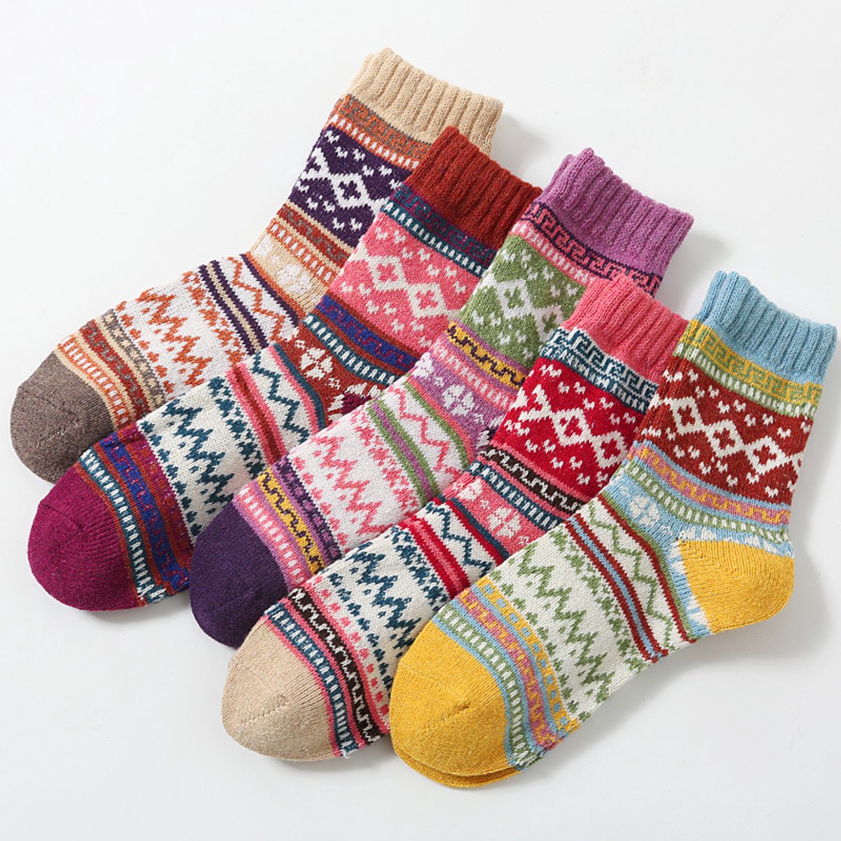 Socks - Set of 5 Pairs - House Socks - Vintage Design - Winter Socks - Home Socks - Women's Winter Socks - Warm Winter Socks for Ladies - House Socks for Ladies and Gentlemen - Heated - Warm Socks for Ladies - Thick, Warming Quality - Stocking Filler Gift