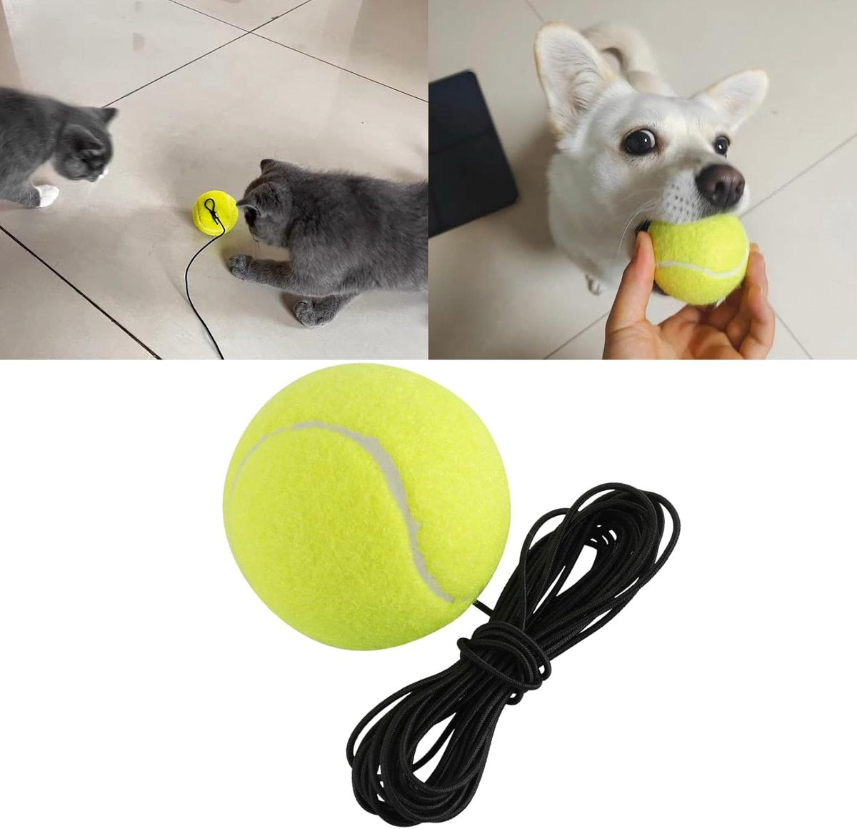 2 pieces - Tennis ball - With 4m rope - Tennis training ball - Training balls - Tennis training set - for personal tennis training, pets, adults, beginner players - 64 mm - green
