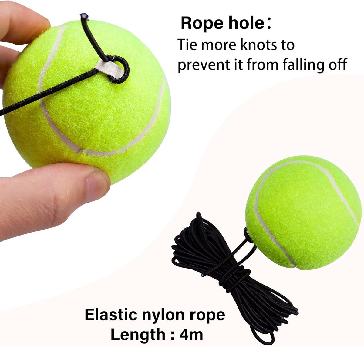 2 pieces - Tennis ball - With 4m rope - Tennis training ball - Training balls - Tennis training set - for personal tennis training, pets, adults, beginner players - 64 mm - green