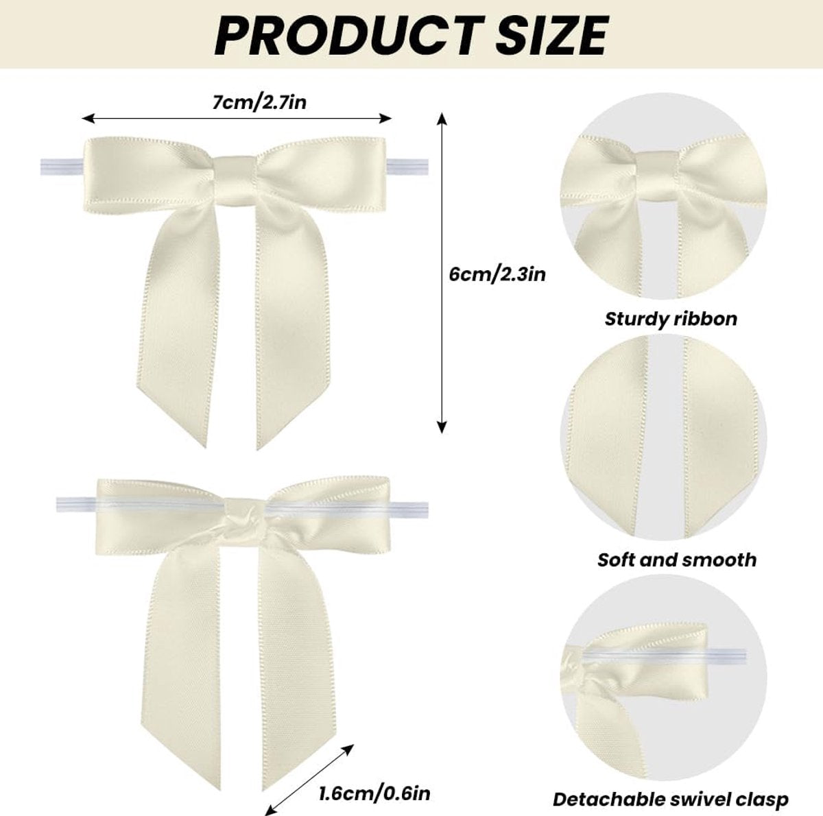 50 pieces - Bows - Decorative bows - Christmas bows - Christmas gift bows - satin gift bows - gift packaging - gift box decorations - interior decoration - for decorating champagne, gift, and candy boxes - 6*7 cm - white