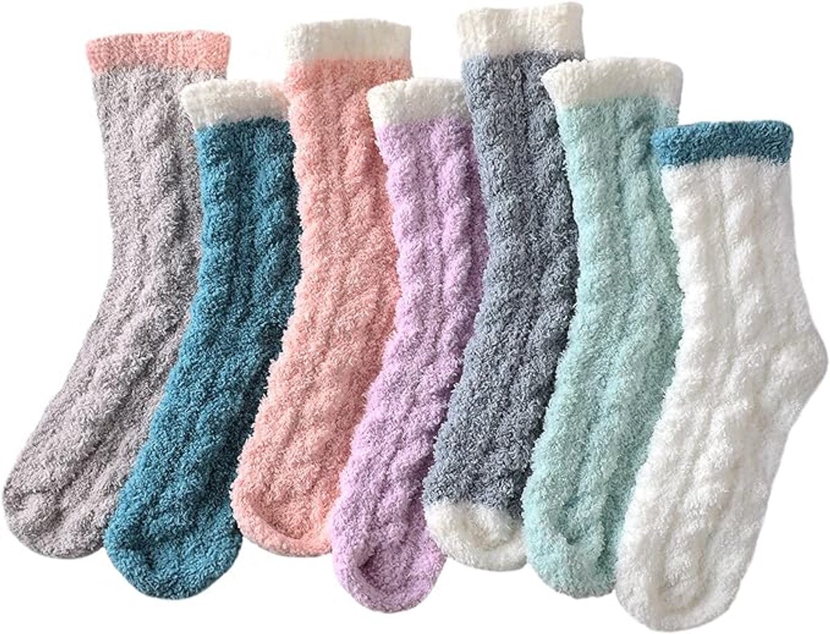 7 Pairs - Warm Winter Socks - socks - cartoon socks - Women's House Socks - Women's Fuzzy Socks - House Socks - Thick socks - Winter Warm Cozy Socks - Soft socks - keep warm - coral fleece - Size 36-40