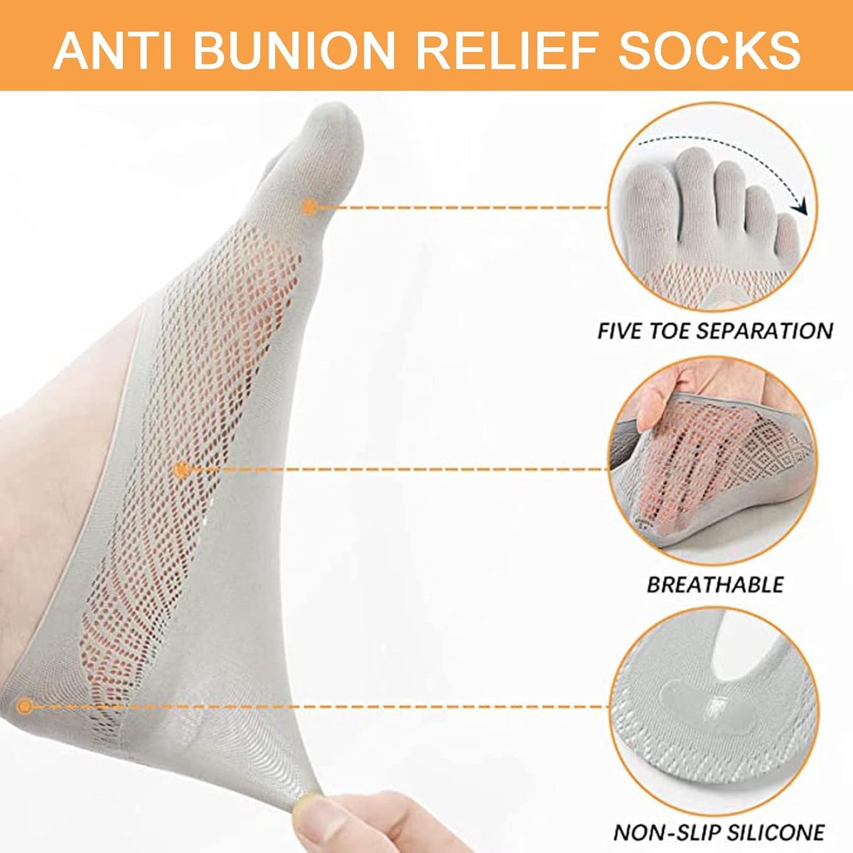 5 pairs of socks to align toe socks - Breathable - Toe socks - For bunions - Women's - Orthopedic compression toe socks for women - Invisible low five-toe socks - Yoga Socks - Comfortable Socks