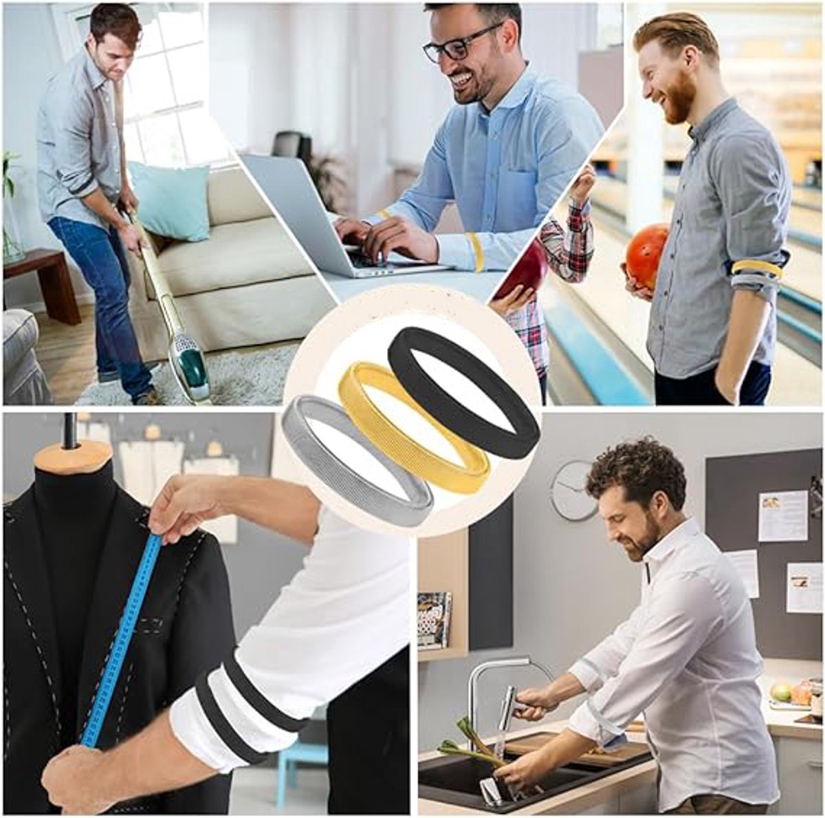 Sleeve Holder - 3 Pairs - Sleeve Holder - Sleeve Holders for Women and Men - Classic - Elastic - Women and Men - Sleeve Holders - Unisex Elastic Bracelets - Metal Sleeve Holders - Anti-Slip Bracelet