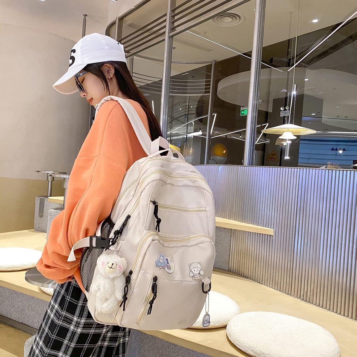 backpack - backpack for girl - Waterproof Girl Backpack - School backpack - boys' backpack - women's backpack - lightweight school bag - School bag - Girls' School Student School Bag - Backpacks - Teenagers - Large capacity school backpacks - White