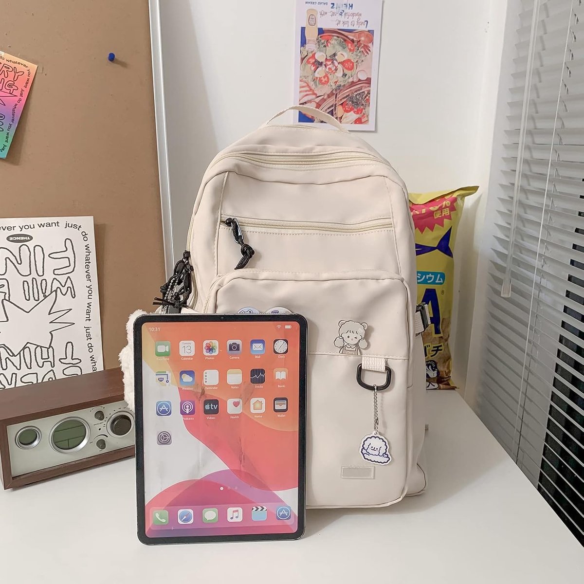 backpack - backpack for girl - Waterproof Girl Backpack - School backpack - boys' backpack - women's backpack - lightweight school bag - School bag - Girls' School Student School Bag - Backpacks - Teenagers - Large capacity school backpacks - White
