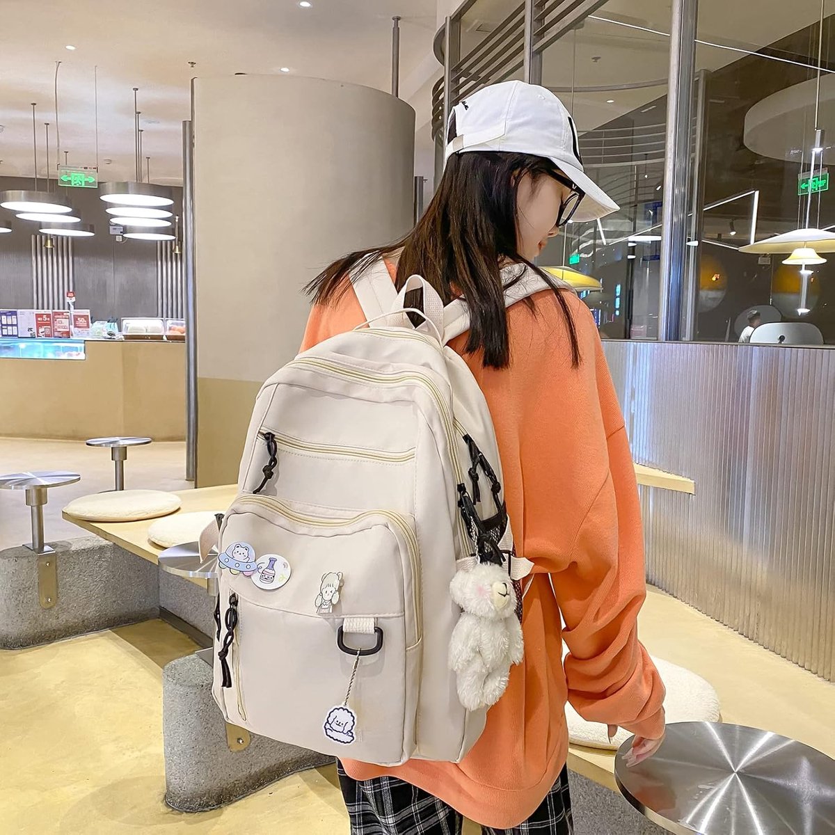 backpack - backpack for girl - Waterproof Girl Backpack - School backpack - boys' backpack - women's backpack - lightweight school bag - School bag - Girls' School Student School Bag - Backpacks - Teenagers - Large capacity school backpacks - White