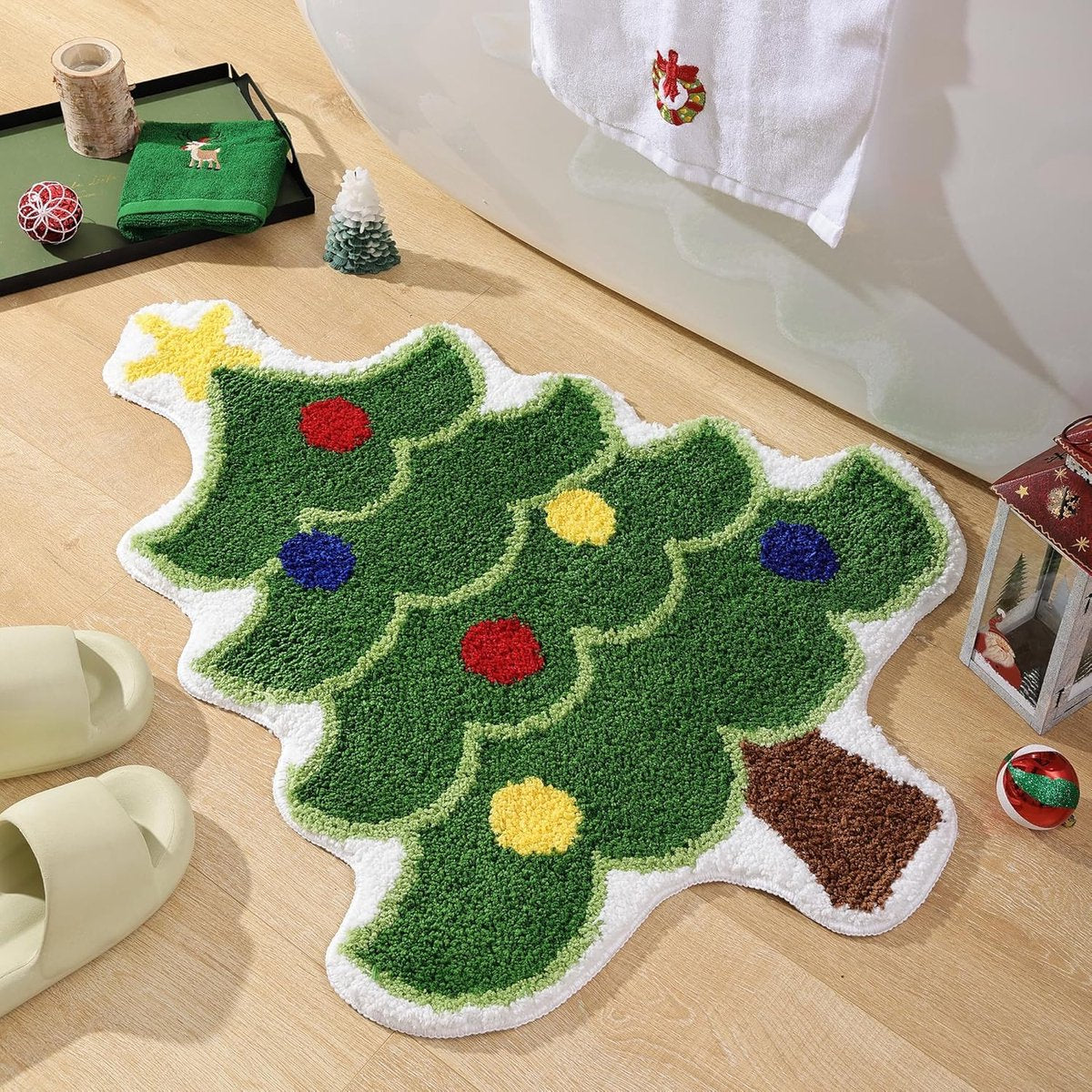 Carpet - 40*60 cm - Doormat - Christmas Bath Mat - Christmas Floor Mat - Christmas Tree Bath Mat - Absorbent Bath Mat - Non-Slip Shower Mat - Shower Mat - Bathroom Mat - Toilet Mat - Bedroom Floor Mat - Bedroom Carpet - Living Room Carpet - Home Decoratio
