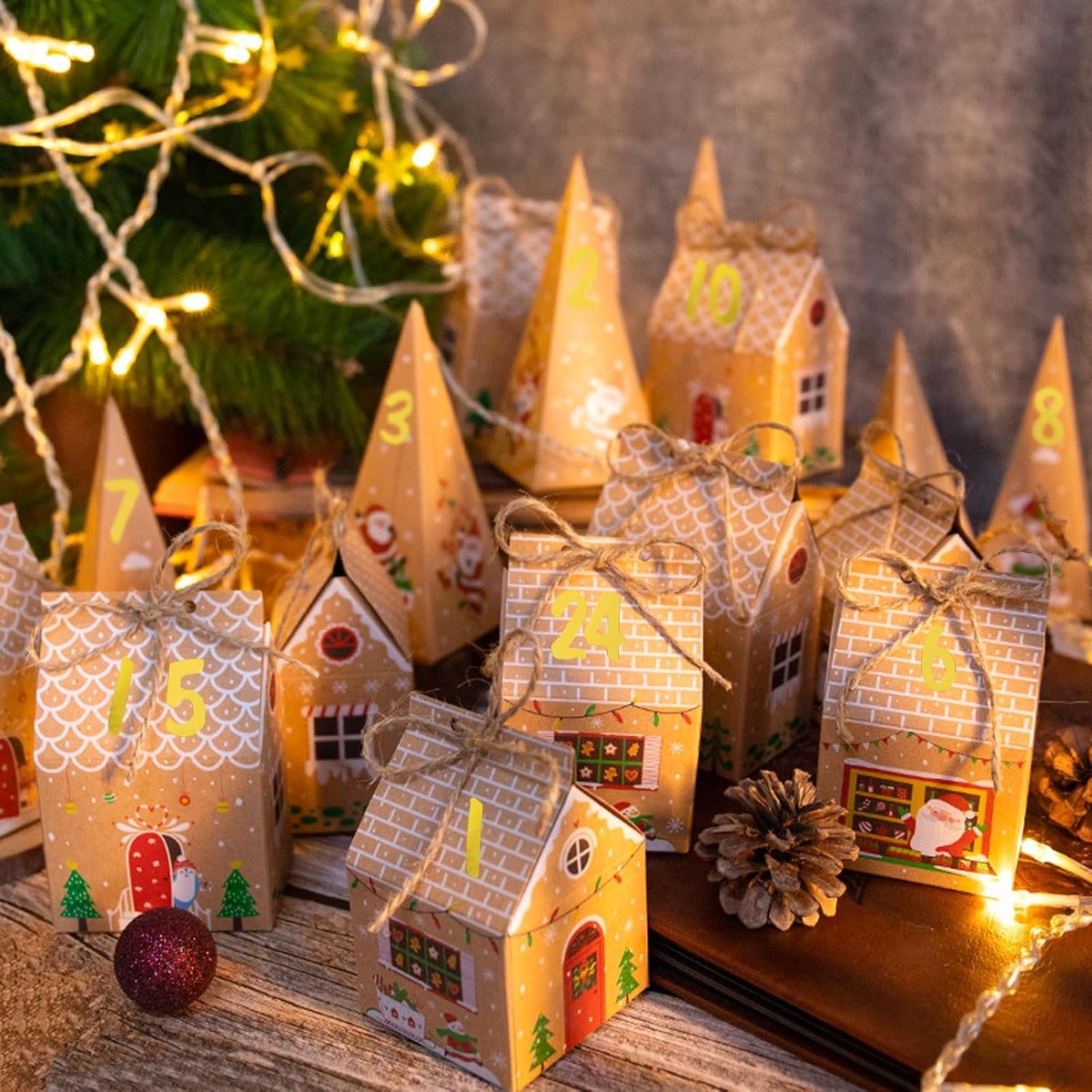 24 Pieces Advent Calendar Gift Boxes - Christmas Treat Boxes Gift Packaging - Triangular Advent Calendar Gift Boxes - Christmas - Number Stickers - DIY Advent Calendar - Party and Gift Box for Candy Gift Decorations