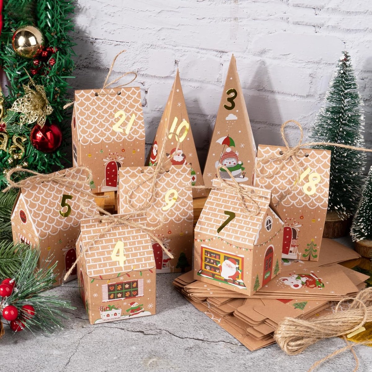 24 Pieces Advent Calendar Gift Boxes - Christmas Treat Boxes Gift Packaging - Triangular Advent Calendar Gift Boxes - Christmas - Number Stickers - DIY Advent Calendar - Party and Gift Box for Candy Gift Decorations