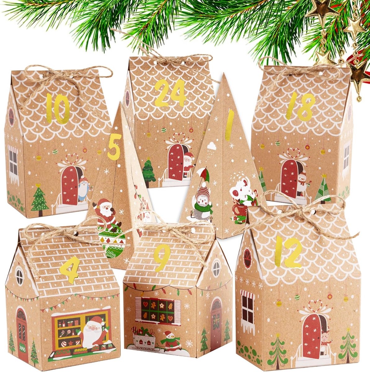 24 Pieces Advent Calendar Gift Boxes - Christmas Treat Boxes Gift Packaging - Triangular Advent Calendar Gift Boxes - Christmas - Number Stickers - DIY Advent Calendar - Party and Gift Box for Candy Gift Decorations