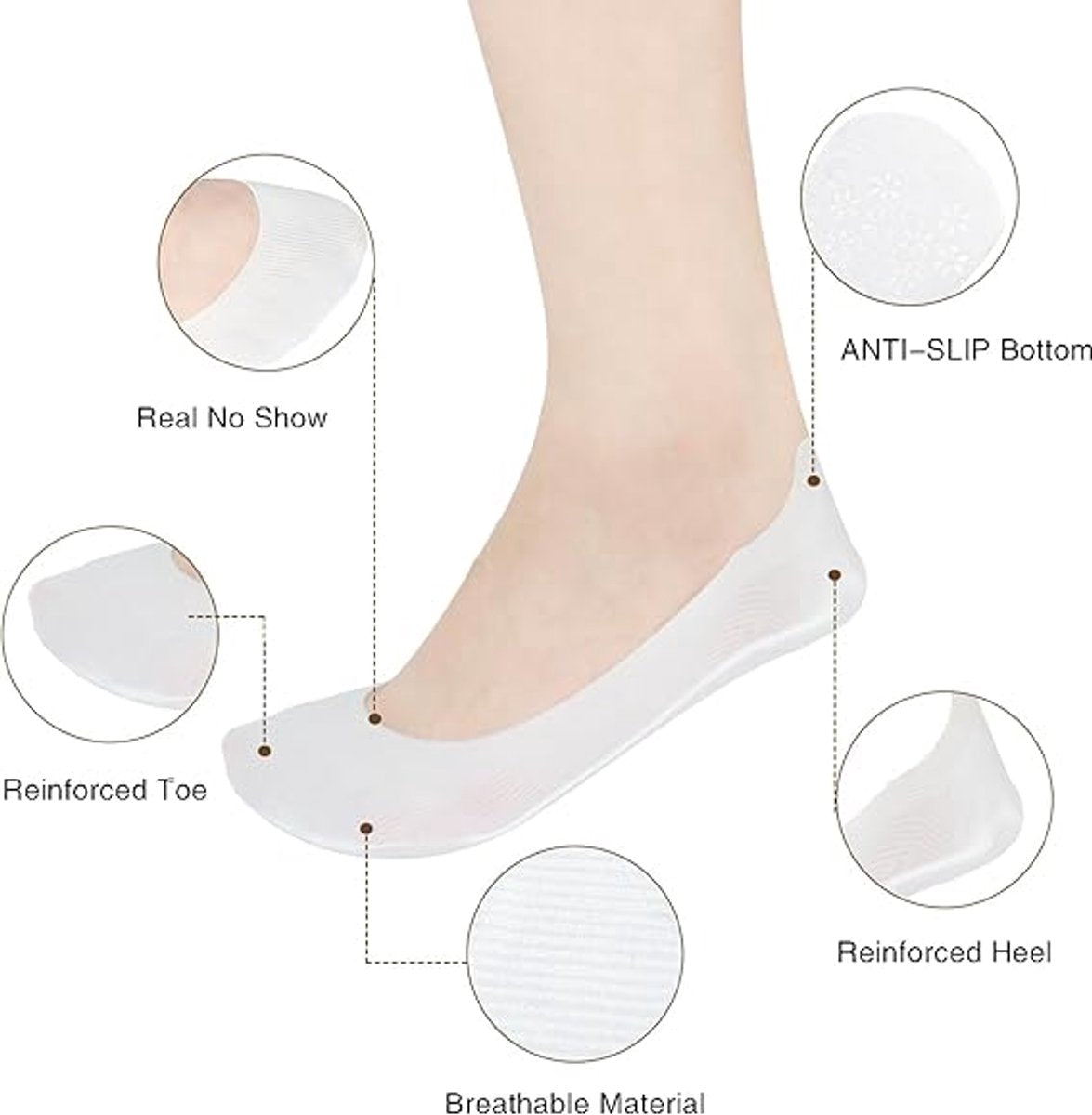8 Pairs - Socks - Invisible Socks for Women - No Show Socks for Women for Flat Shoes - Anti-Slip - Invisible - Ultra Low Lining Socks - Hidden Thin Socks - Silicone Foot Protector - White