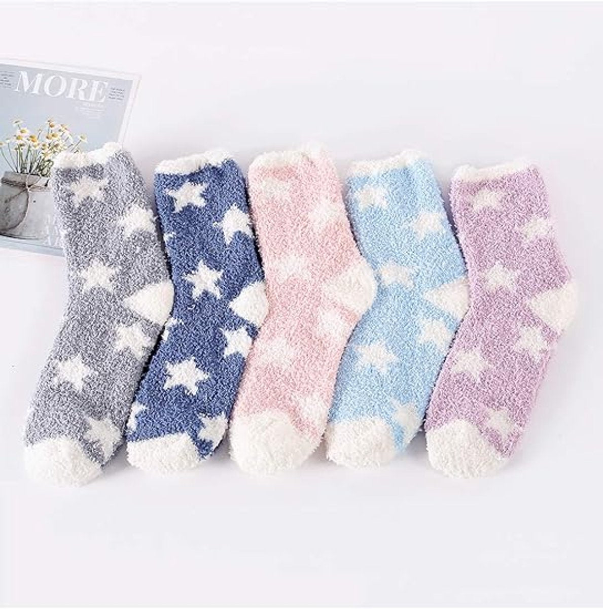 5 Pairs - socks - women's socks - Warm Fuzzy Fleece Socks - Women's House Socks - Star socks - Warm Winter Socks - Fluffy Socks - Sleep Socks - House Socks - Stockings - keep warm - coral fleece - Plush and comfortable - thick plush socks