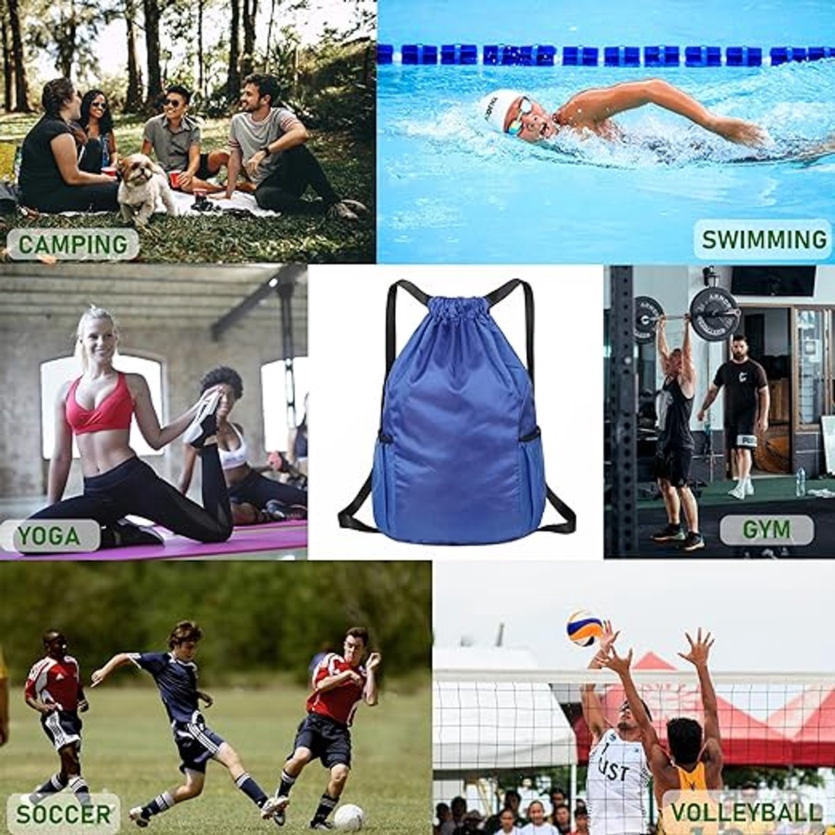 47*38*18cm - Drawstring bag - Drawstring backpack - large unisex sports backpack - with drawstring - gym bag - with two side pockets - backpack - sports bag - waterproof Oxford fabric backpack - waterproof travel bag - for beach, school, travel, outdoor s
