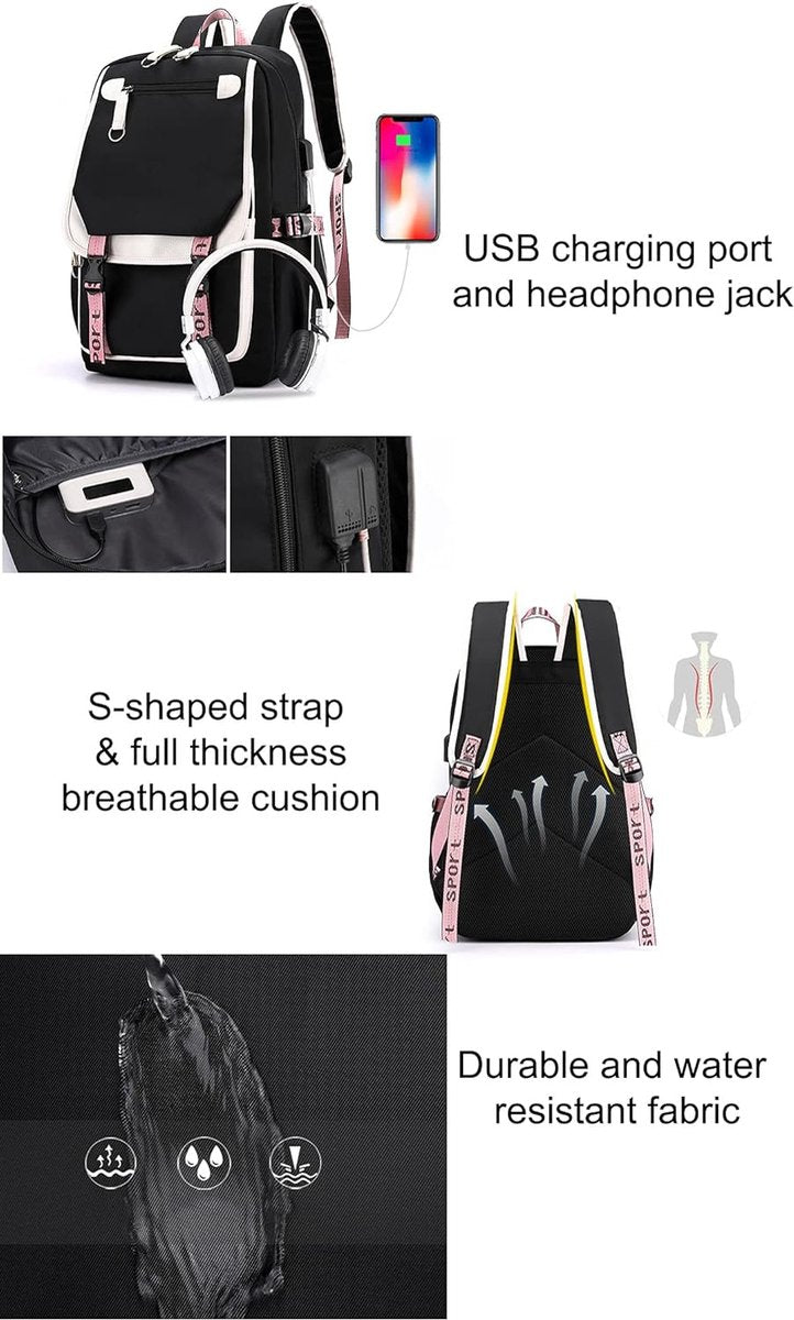 Backpack - School Bag - Backpack - Girl Backpack - School Backpack - School Bag - Book Bag - With USB Charging Port - Laptop Backpack - 30 Liters