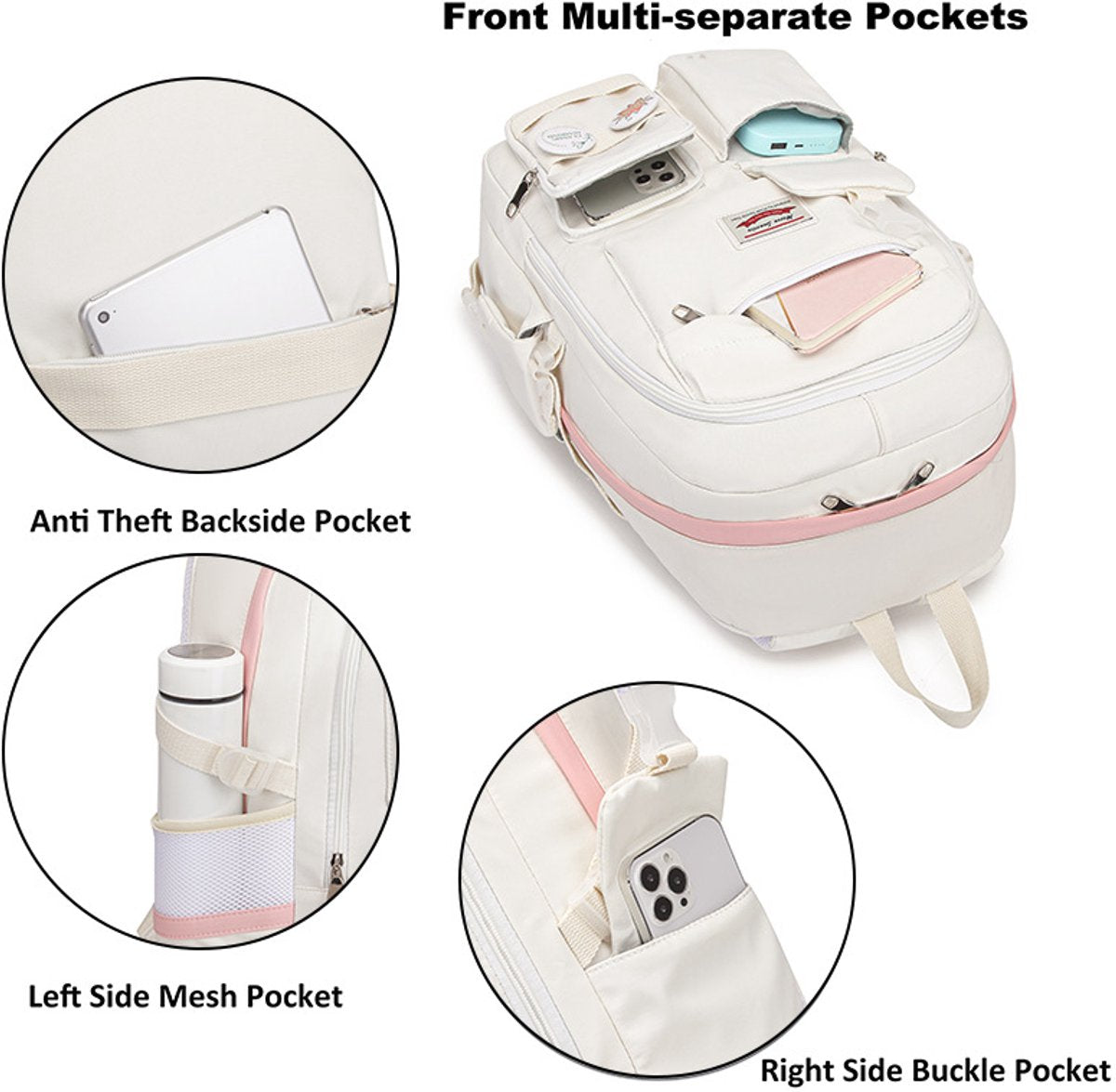 Backpack - School Bag - Backpack - Girl Backpack - School Backpack - School Bag - Laptop Backpack - 30 Liters - WhiteB