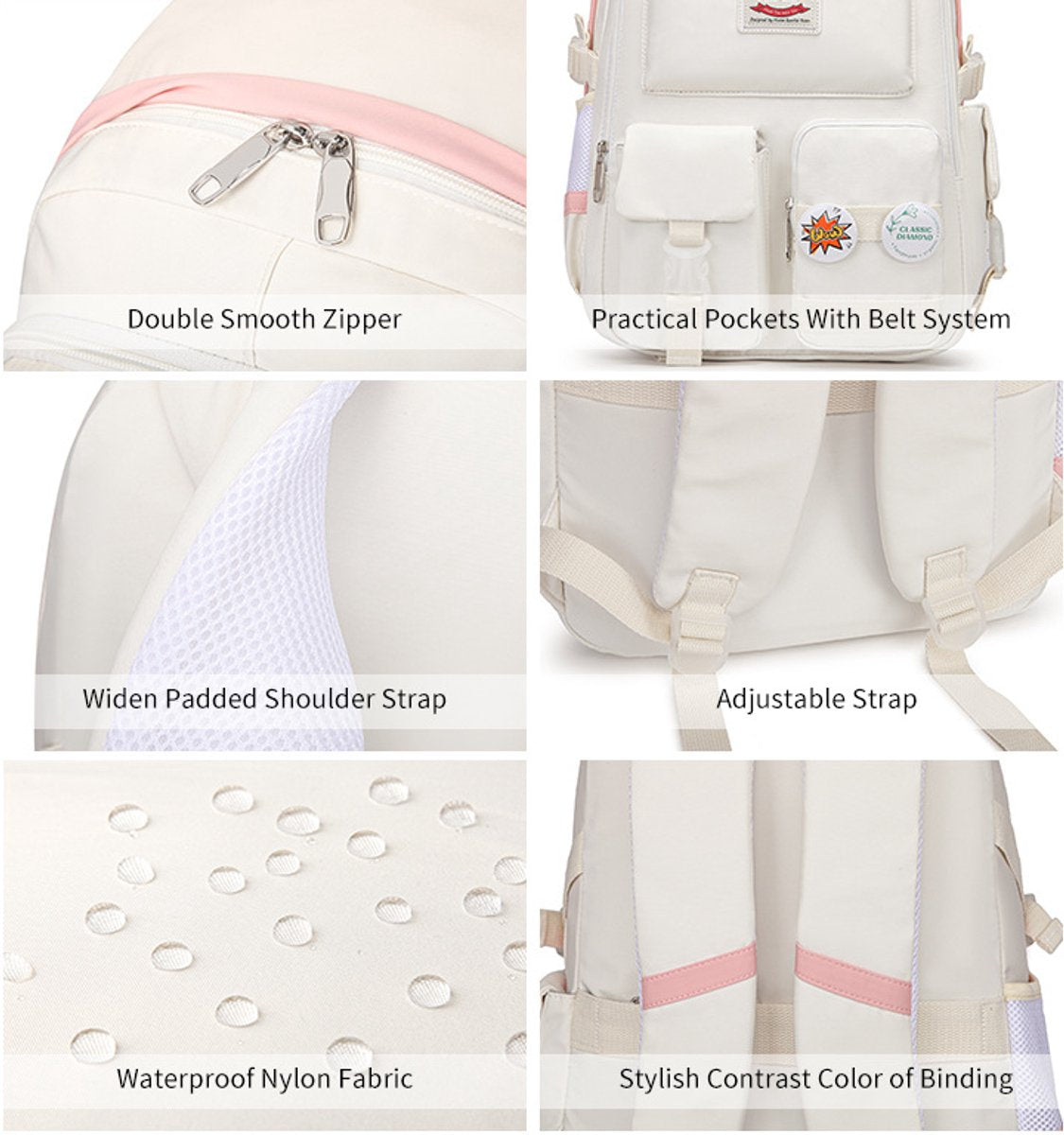 Backpack - School Bag - Backpack - Girl Backpack - School Backpack - School Bag - Laptop Backpack - 30 Liters - WhiteB