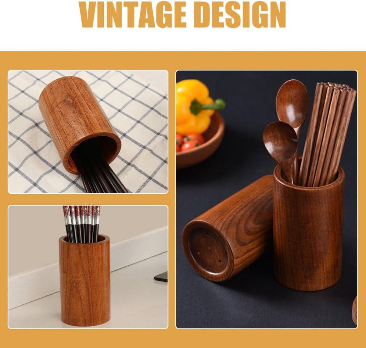 Cutlery Stand - Wooden Kitchen Utensil Holder - Cutlery Holder - Countertop Organizer - Cutlery Drainer - Chopstick Holder - Wood - 15cm - Kitchen Aid for Kitchen - Kitchen Organizer