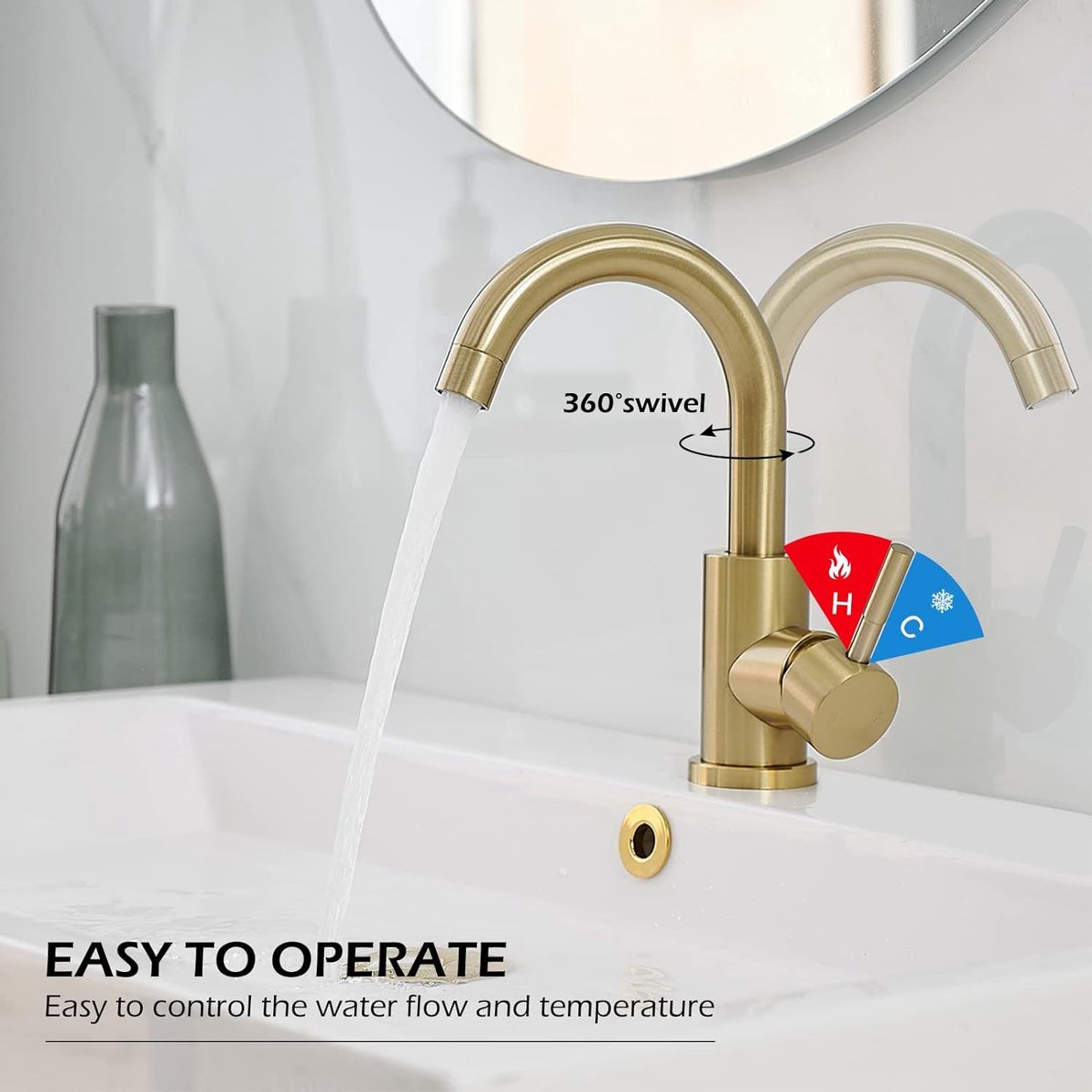 Faucet - Kitchen Faucet - Sink Faucet - 360° Rotatable Mixer Tap - Stainless Steel - Gold - with Cover Plate - for 1-3 Hole Installation