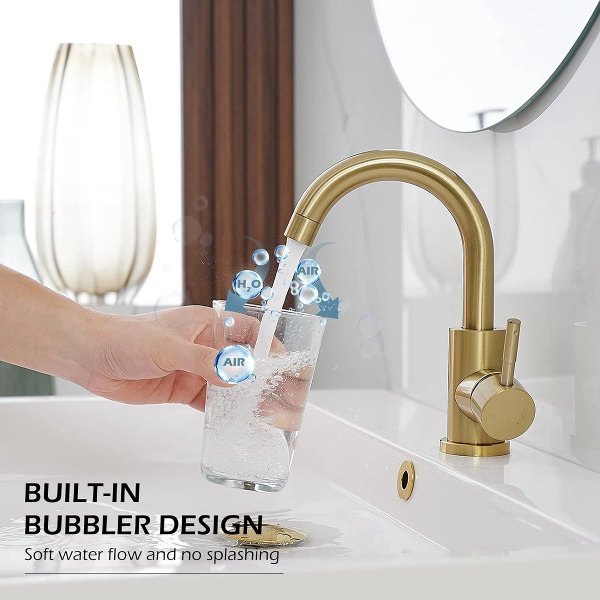 Faucet - Kitchen Faucet - Sink Faucet - 360° Rotatable Mixer Tap - Stainless Steel - Gold - with Cover Plate - for 1-3 Hole Installation