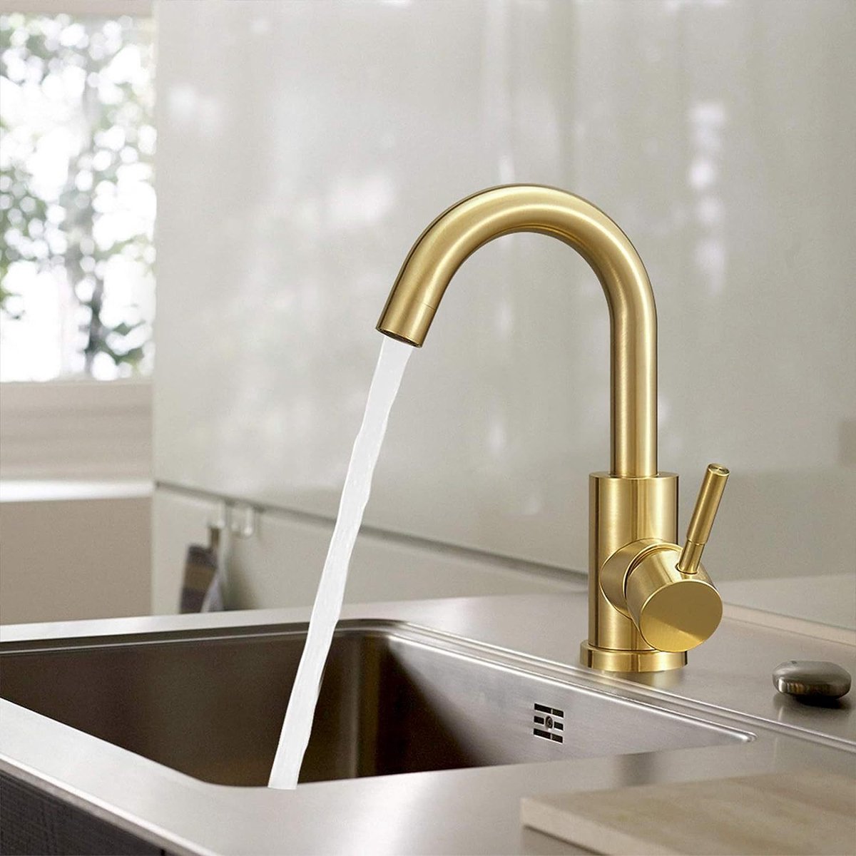 Faucet - Kitchen Faucet - Sink Faucet - 360° Rotatable Mixer Tap - Stainless Steel - Gold - with Cover Plate - for 1-3 Hole Installation
